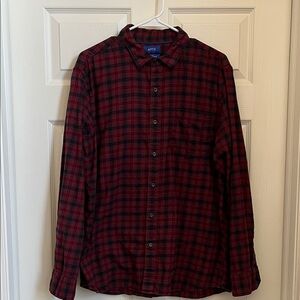 Men’s Apt. 9 Black and Red Plaid Button-Down Soft Touch Flannel Shirt - Large
